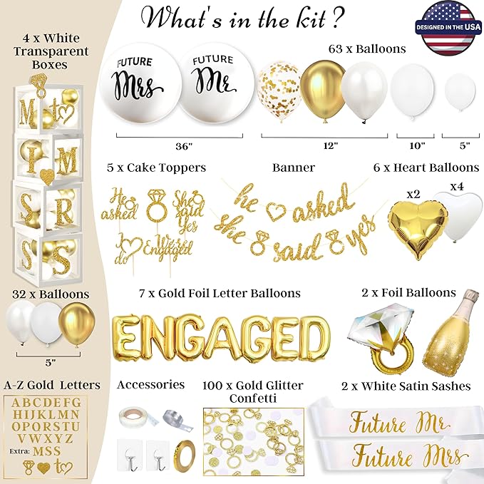 248 Pc Premium Engagement Party Decorations Gold and White Bridal