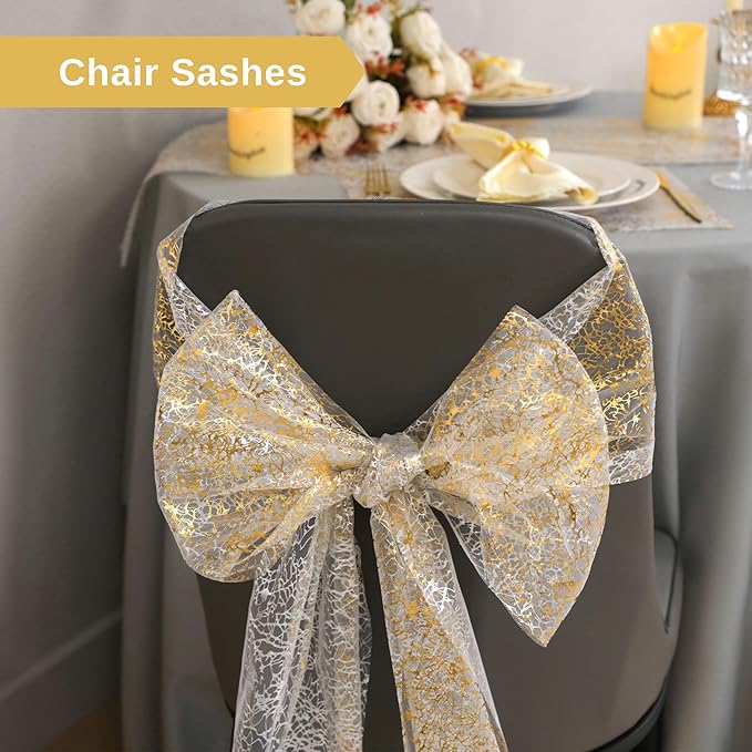 Snowkingdom 20Ft Gold Table Runner, Golden Glitter Foil Metallic Thin