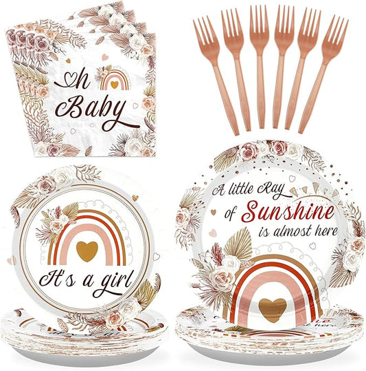 96Pcs Boho Baby Shower Decorations for Girl Boho Rainbow Baby Shower