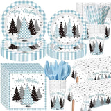 452 Pcs Light Blue Christmas Party Decoration for 50 Plaid Gingham