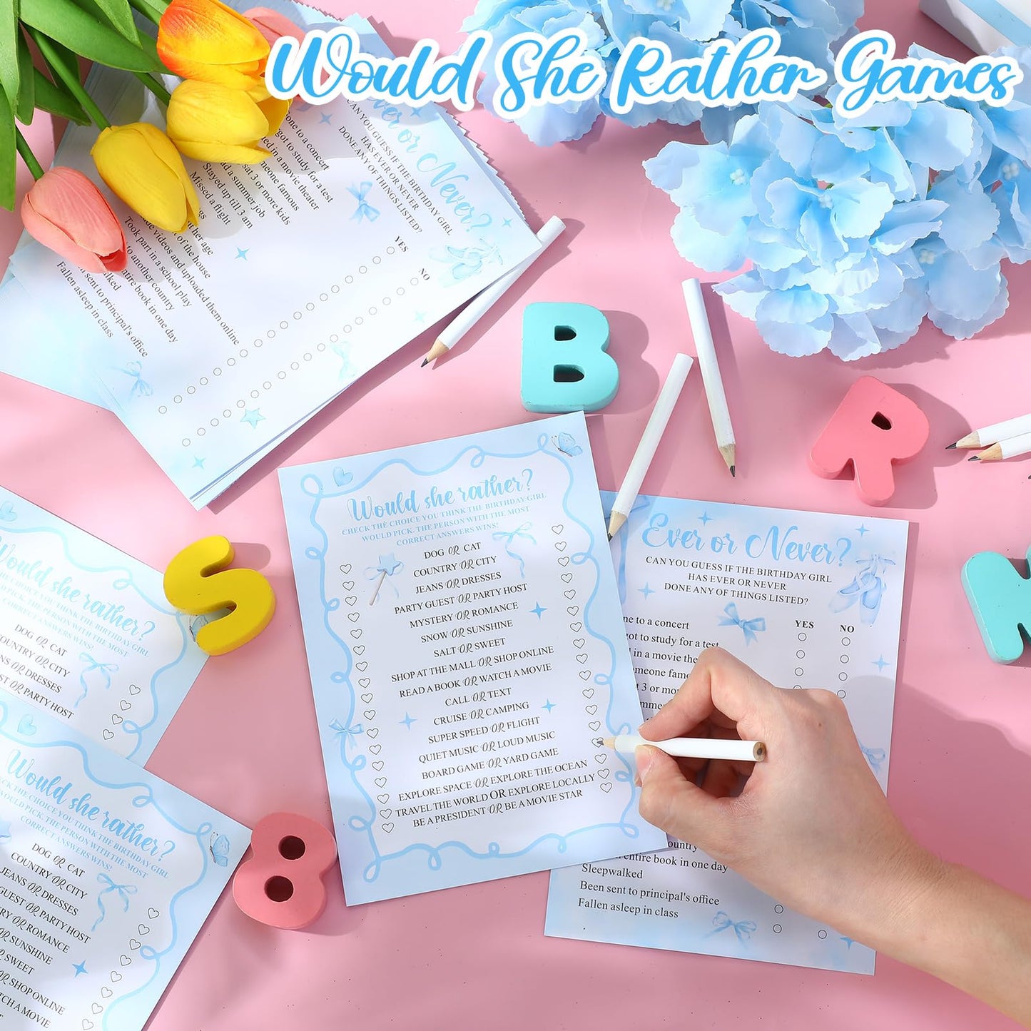 Pasimy 60 Pcs Who Knows the Birthday Girl Best Cards Would She Rather
