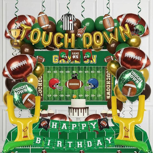 Football Party Decorations Kit & Green Brown Gold Balloons & Goal