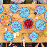 96Pcs Hawaiian Birthday Decorations Tropical Luau Blue Cartoon