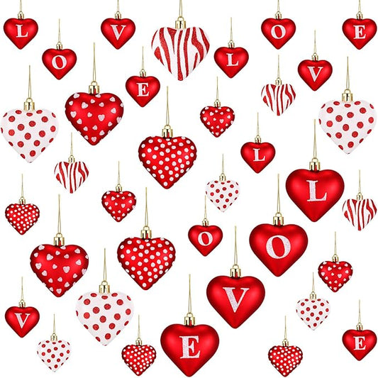 36 Pcs 2 Size 1.8/2.4 inch Valentines Day Heart Ornaments 8