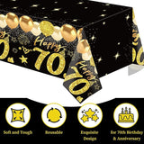Uiorgui 2pcs 70th Birthday Tablecloth, Black Gold 70th Birthday