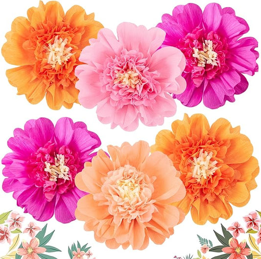 SUNBEAUTY 6PCS Hot Pink and Orange Paper Flowers 12 Inch Large Tissue