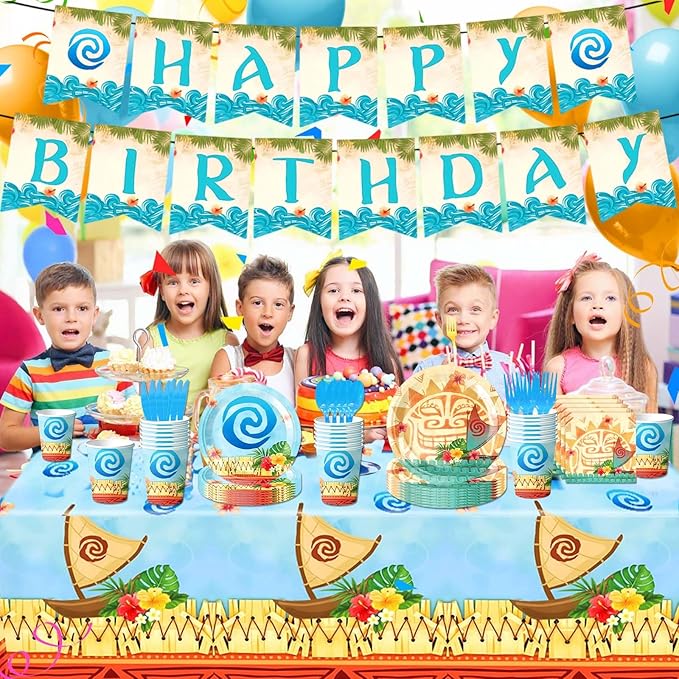 170PCS Tropical Birthday Party Supplies Hawaiian Luau Tableware Set