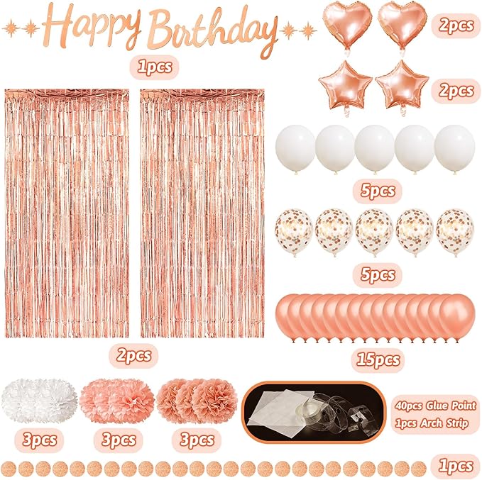 Rose Gold Birthday Party Decorations Happy Birthday Banner Rose