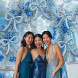 6pcs Blue Bow Foil Balloons Set Dusty Blue Bow Mylar Balloons for