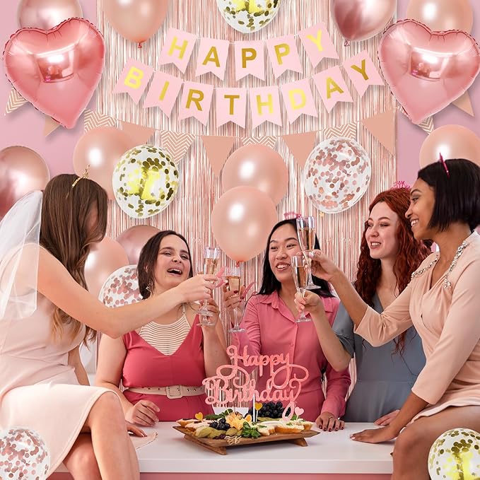 Rose Gold Birthday Decorations for Girls,Happy Birthday Party
