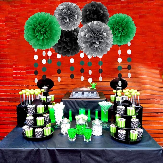 Black Green Silver Football Party Decorations 30pcs Soccer