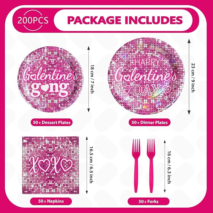 200Pcs Galentine's Day Party Supplies Happy Valentine Hot Pink