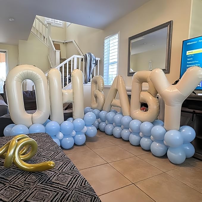 40 Inch Beige OH BABY Balloon for Baby Shower, Large Cream White Oh