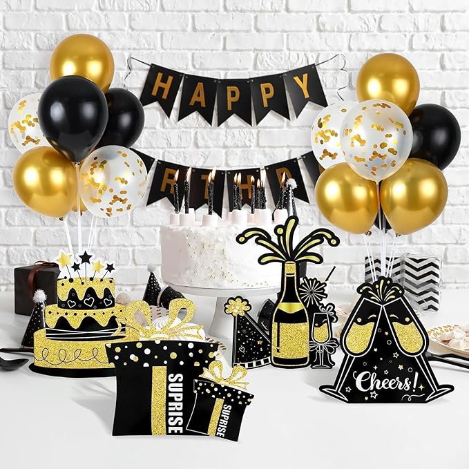 6 Sets Balloon Stand Kit for Table Happy Birthday Black Gold Balloon