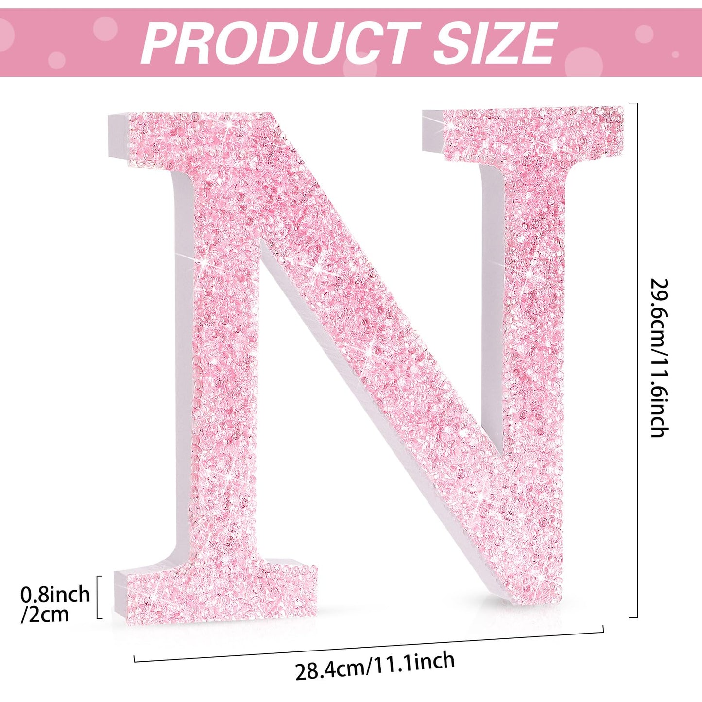Qunclay Pink Crystal Diamond Letter Wall Decor, Glitter Wooden Bling