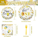 96Pcs Bee 1st Birthday Party Supplies Honey Bee Baby Shower Plates