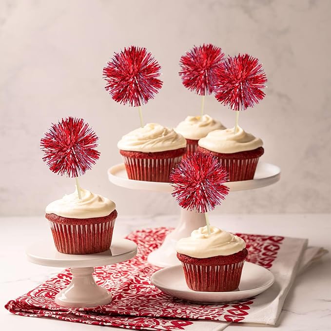Gyufise 30Pcs Foil Firework Cupcake Toppers Sparkle Tinsel Cake #16