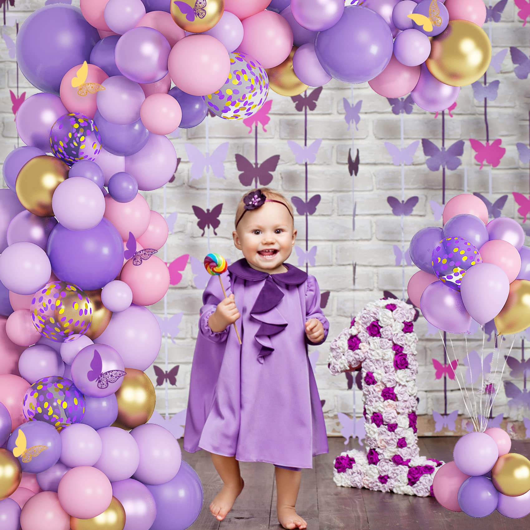 Purple Pink Butterfly Balloon Garland Arch Kit, Butterfly Baby Shower