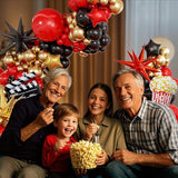 Movie Night Balloon Arch Garland Kit with Red Black and Gold Balloons