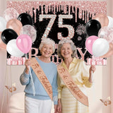 75th Birthday Decorations for Women 49pcs Black Rose Gold Black