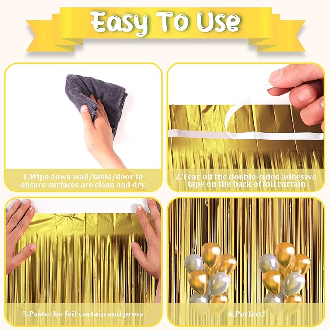 Voircoloria 3 Pack 3.3 x 8.2 ft Matte Dark Gold Foil Fringe Backdrop