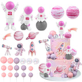 27 PCS Pink Space Cake Toppers Astronaut Figurines Outer Space