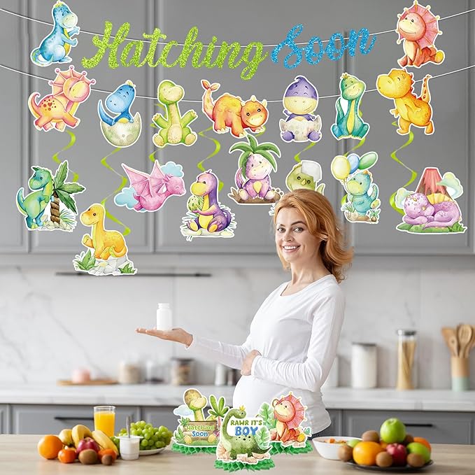 Dinosaur Baby Shower Decorations No DIY Hatching Soon Banners Baby