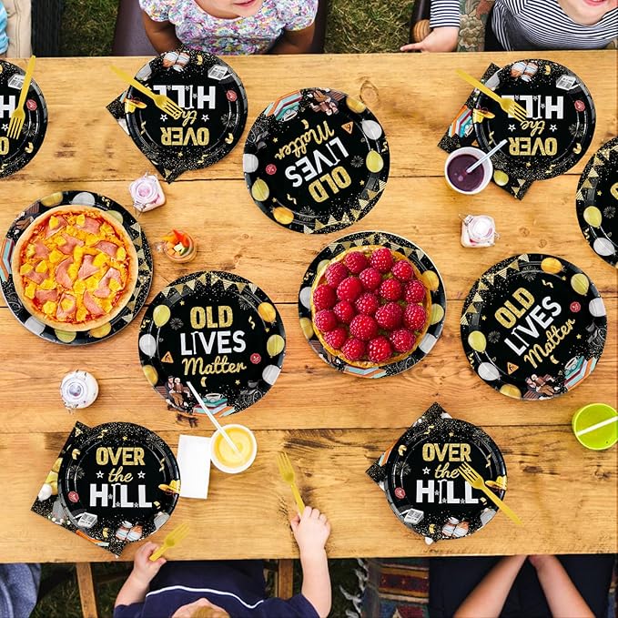 96Pcs Old Lives Matter Decoration Over The Hill Birthday Plates and