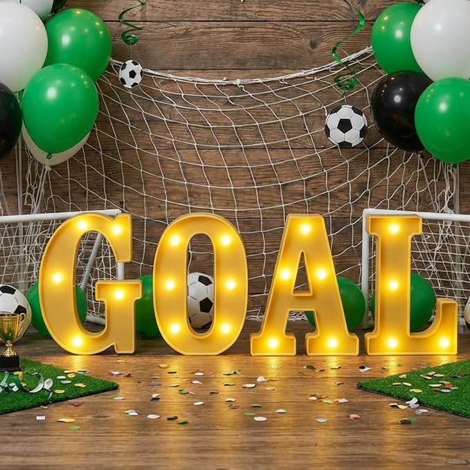 4 Pcs Soccer Party Decorations Goal LED Lights Sign Soccer Football