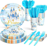 168 Pcs Prince Princess Party Decorations Blue Castle Plates Napkins