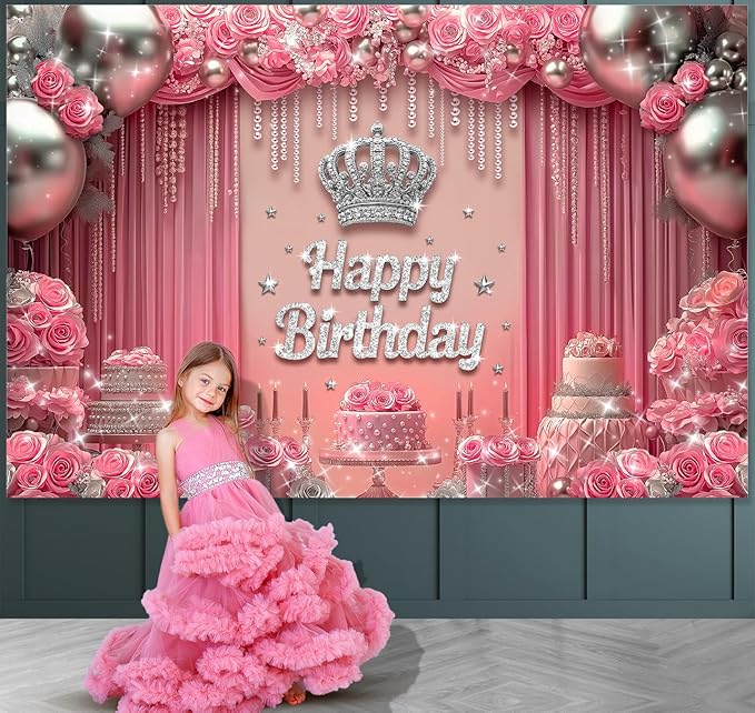 Pink Birthday Backdrop 6x4ft Princess Birthday Party Decorations