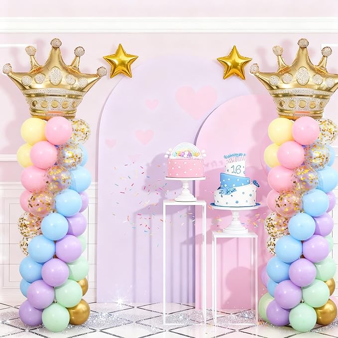 Pastel Princess Party Balloon Column Stand Arch Kit Set of 2 for