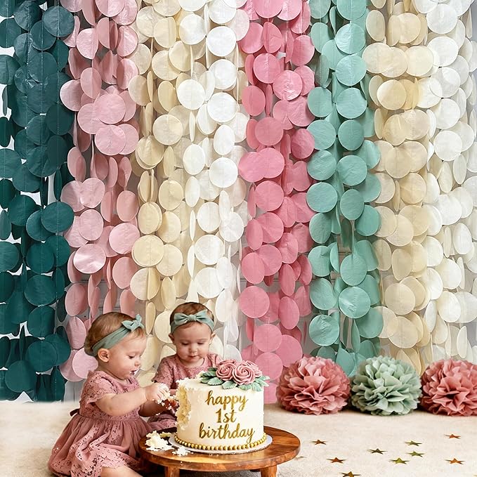 205 Ft Sage Green Dusty Rose Pink Khaki Beige Circle Dot Backdrop