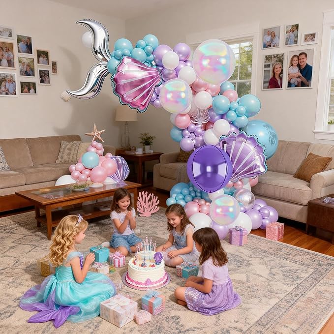 Mermaid Balloon Garland Arch Kit Purple Teal Blue Pink Clear Latex