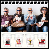 50 Pcs Movie Night Cups 12 oz Disposable Plastic Cups with Straws