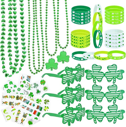 96Pcs St Patricks Day Party Favors Set Shamrock Glasses Necklaces