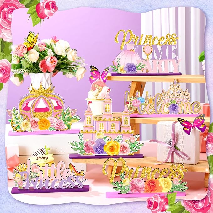 6 Pcs Princess Party Centerpieces Floral Wooden Princess Theme Table