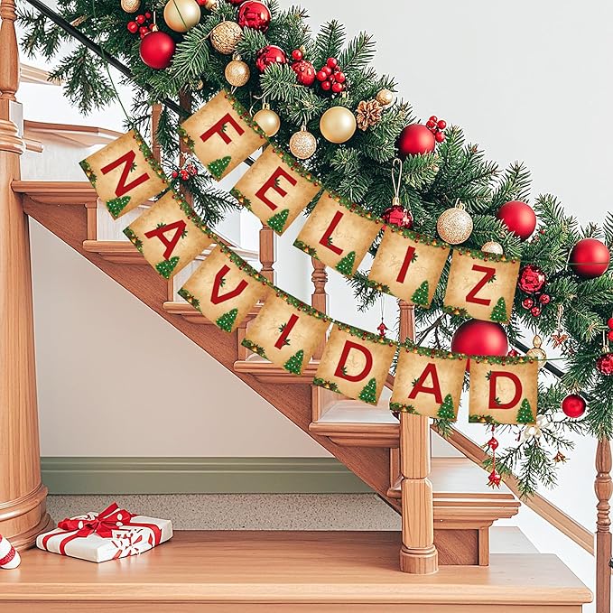 Feliz Navidad Banner Merry Christmas Banner Vintage New Year Garlands
