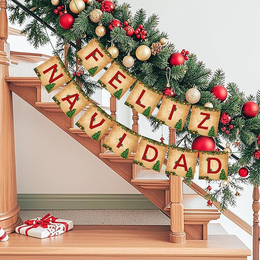 Feliz Navidad Banner Merry Christmas Banner Vintage New Year Garlands