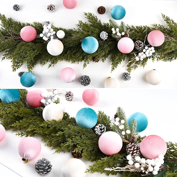 Velvet Christmas Ornaments Balls for Tree - 15pcs Pink & Teal