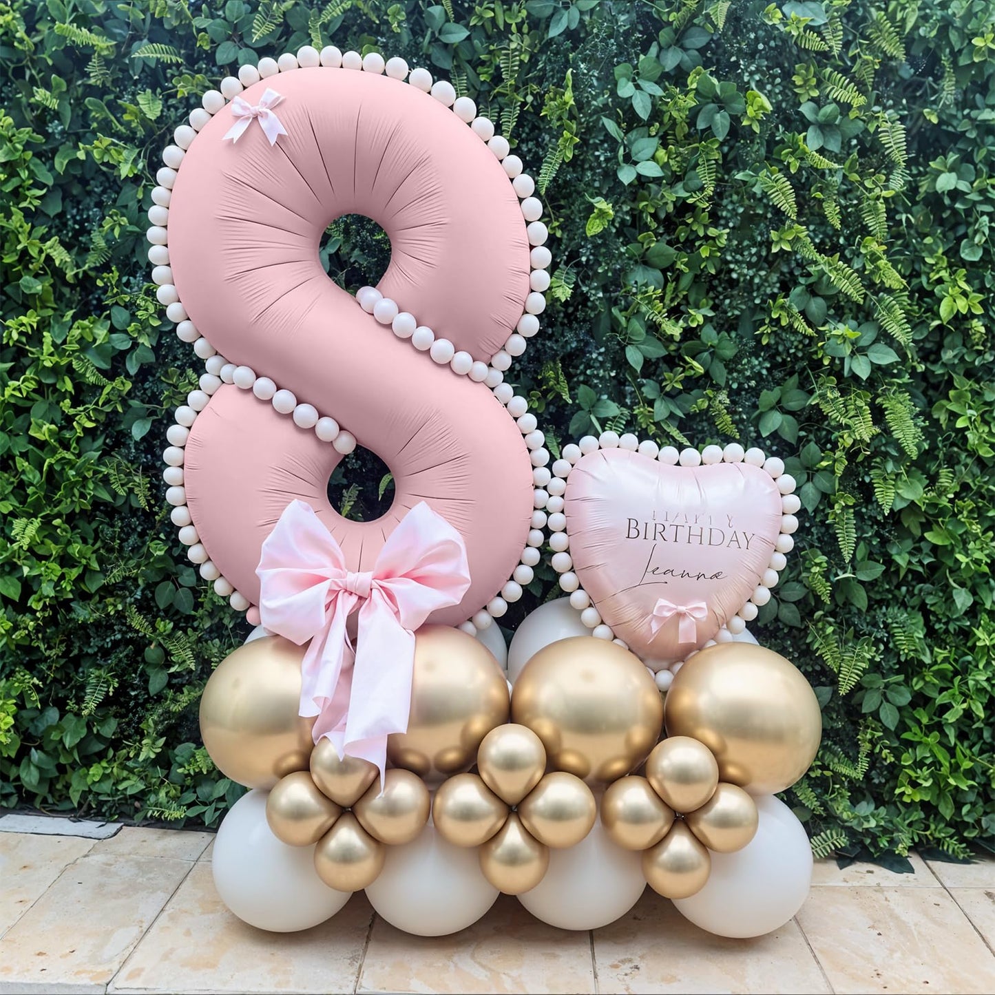 40 Inch Dusty Pink Balloon Number 8, Dusty Blush Pink Gold Cream Beige