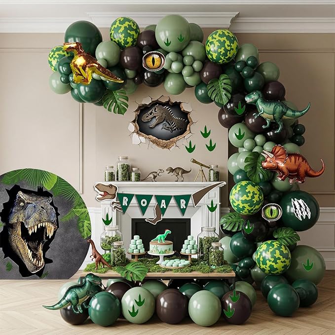 Dinosaur Birthday Party Decorations Includes Green and Brown balloon