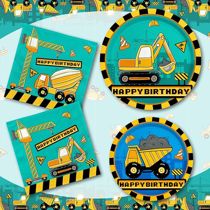 Construction Birthday Party Supplies Kit Disposable Paper Plates
