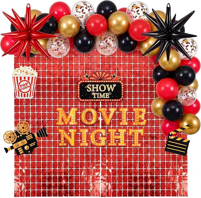 Movie Night Party Decorations Movies Themed Red Black Gold Balloon