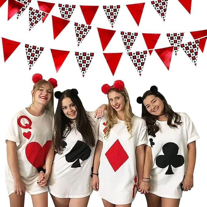 32Ft Casino Party Decorations Red Black Banner Triangle Flag Fabric