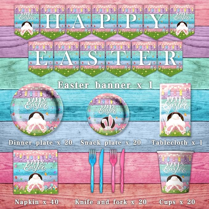 Easter Party Supplies Happy Easter Tableware 142pcs Easter Plates