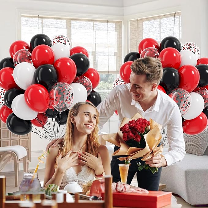60pcs Red and Black Balloons 12inch, Red Black and White Balloons