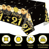 Uiorgui 2pcs 21st Birthday Tablecloth, Black Gold 21st Birthday
