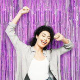 Voircoloria 3 Pack 3.3 x 8.2 ft Laser Purple Foil Fringe Backdrop