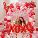 Valentines Day balloon garland arch kit with Banner red Hot pink